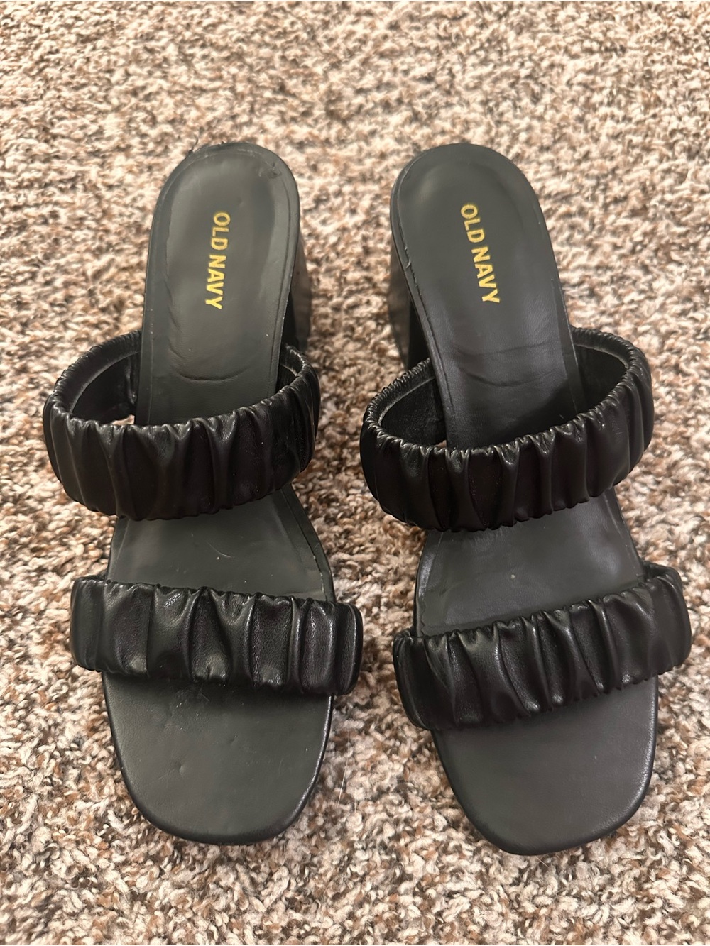 Old Navy Black Ruched Double-Strap Slide Sandals